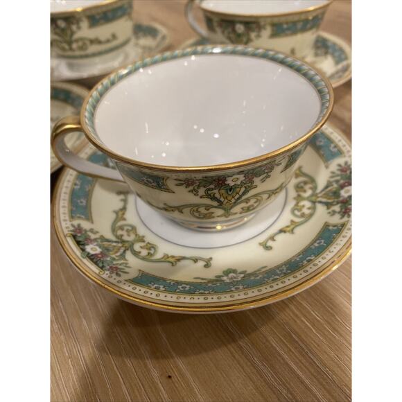 Noritake Beauvais Cup & Saucer Set Of 4 Fine China Gold Rim Made In Japan Coffee